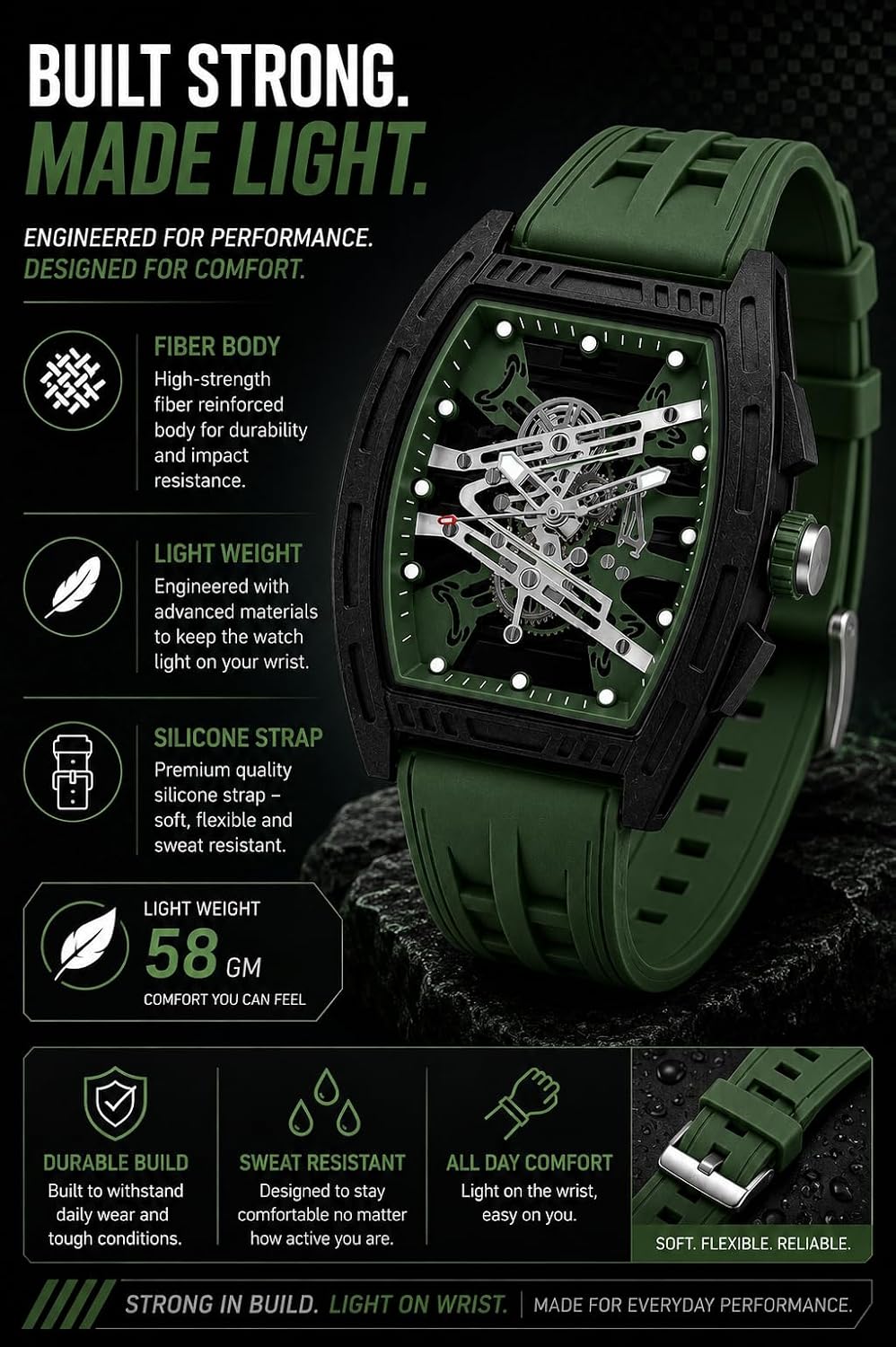 Men's Skeleton Dial Sport Watch